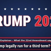 Fostoria Free Press illustration: TRUMP 2028 in large letters with stars on a navy and red background, for an explainer on presidential term limits